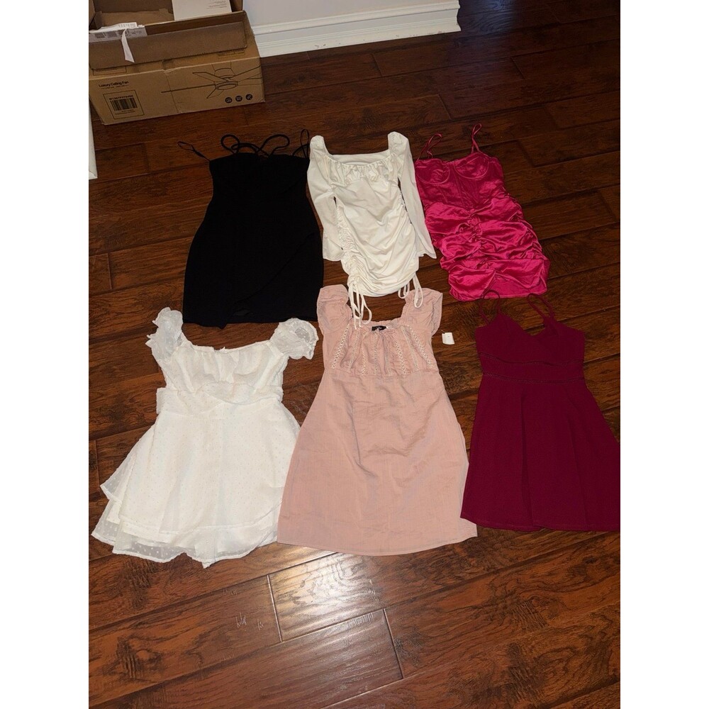 Women’s Medium Clothing Bundle 6 Pc Lulu’s PrettyLittleThing Dresses Romper